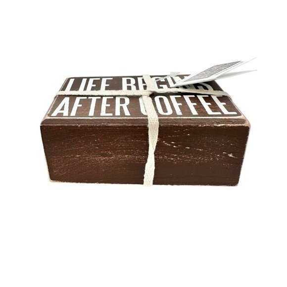 Primitives by Kathy Life Begins After Coffee Box Sign & Socks Gift Set NWT - Picture 2 of 10